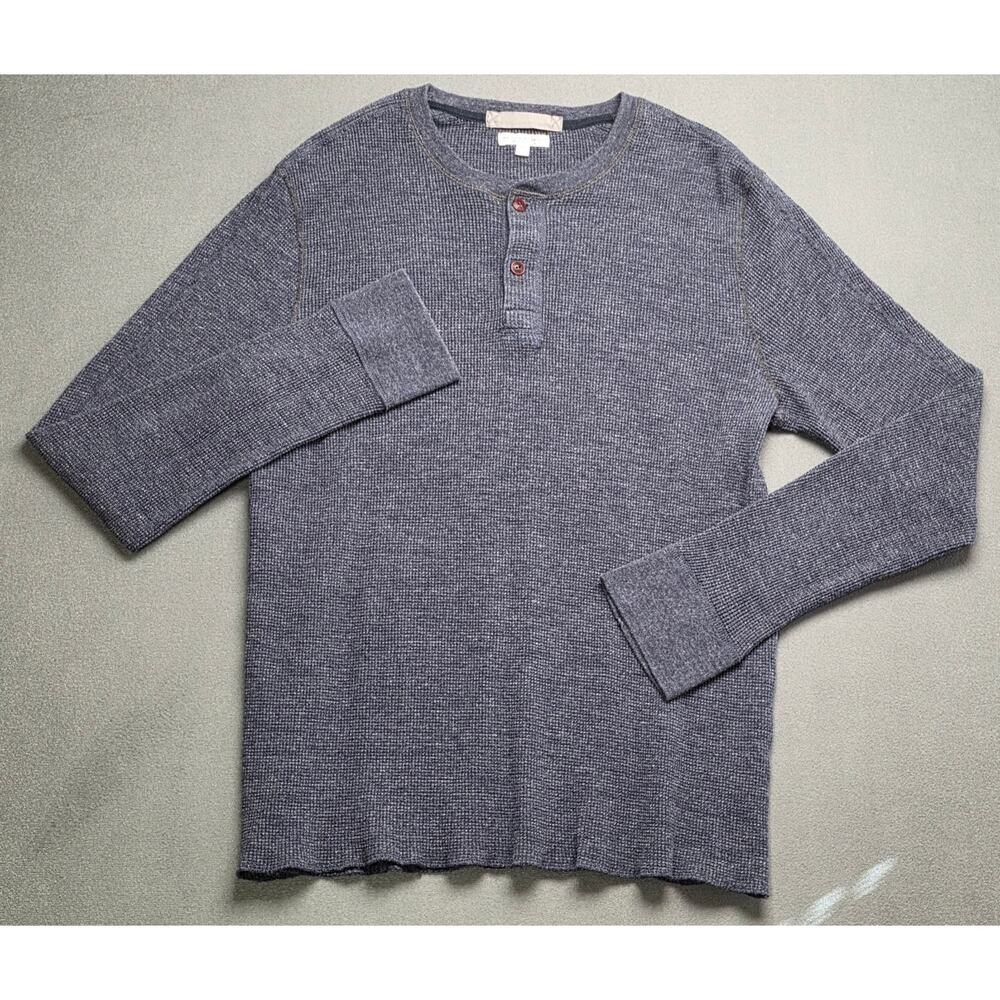 J CREW Wallace & Barnes Thermal Henley Shirt Mens XL Blue Waffle-Knit